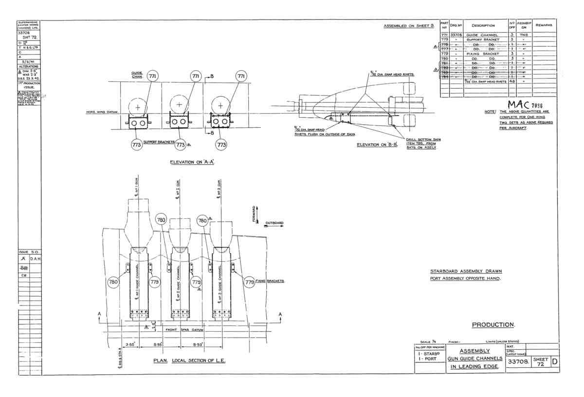 Spitfire Type 337 Mk IV Blueprints 33708 72 D Assembly Gun Guide Channels in Leading Edge A4 Photo Print