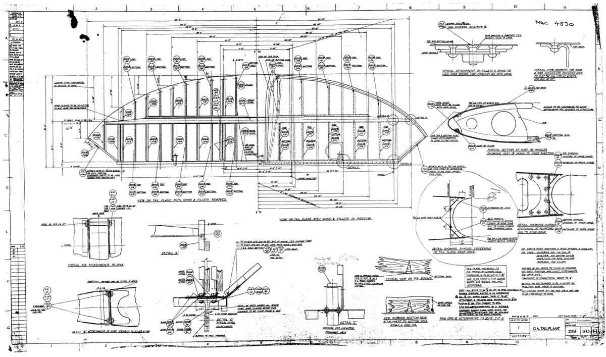 Spitfire Type 337 Mk IV Blueprints 33718 5 H GA Tailplane A4 Photo Print