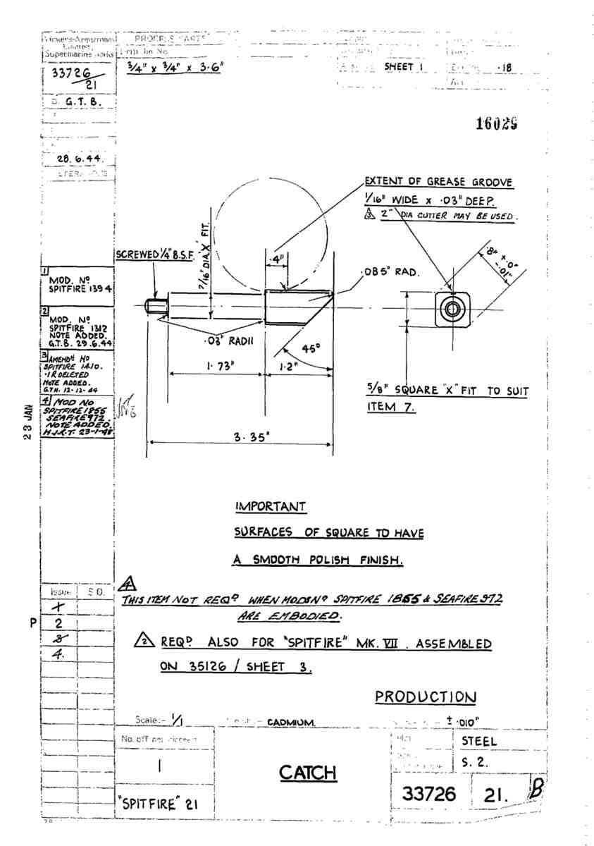Spitfire Type 337 Mk IV Blueprints 33726 21 B Catch A4 Photo Print