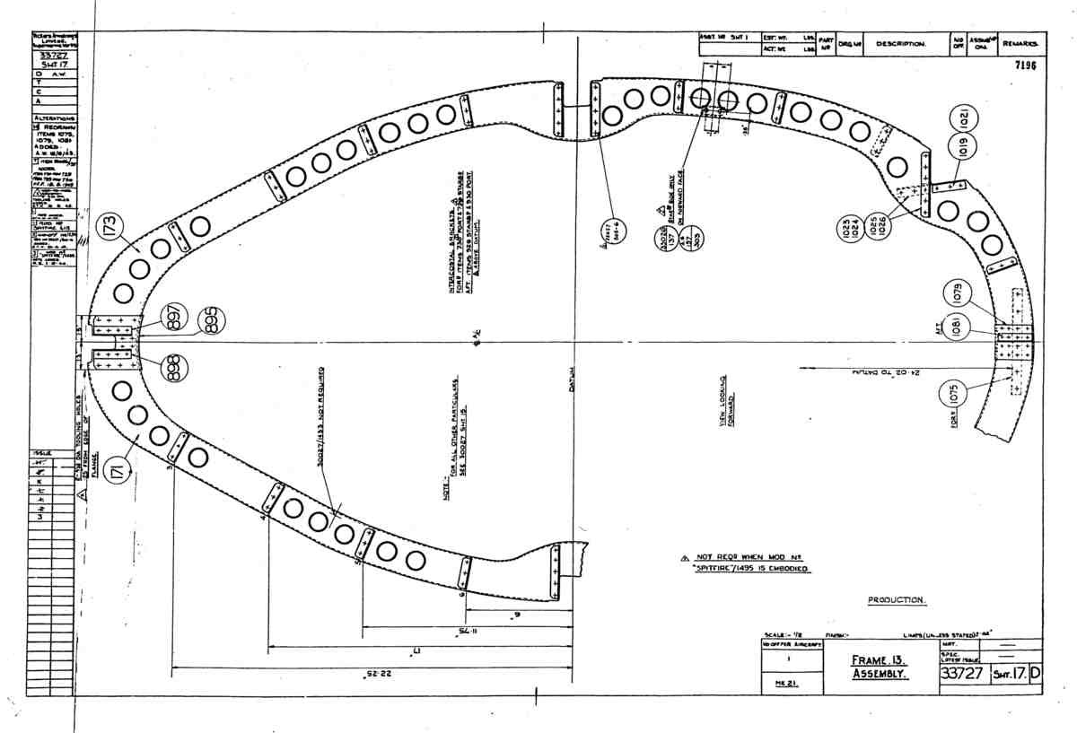 Spitfire Type 337 Mk IV Blueprints 33727 17 D Frame 13 Assembly A4 Photo Print