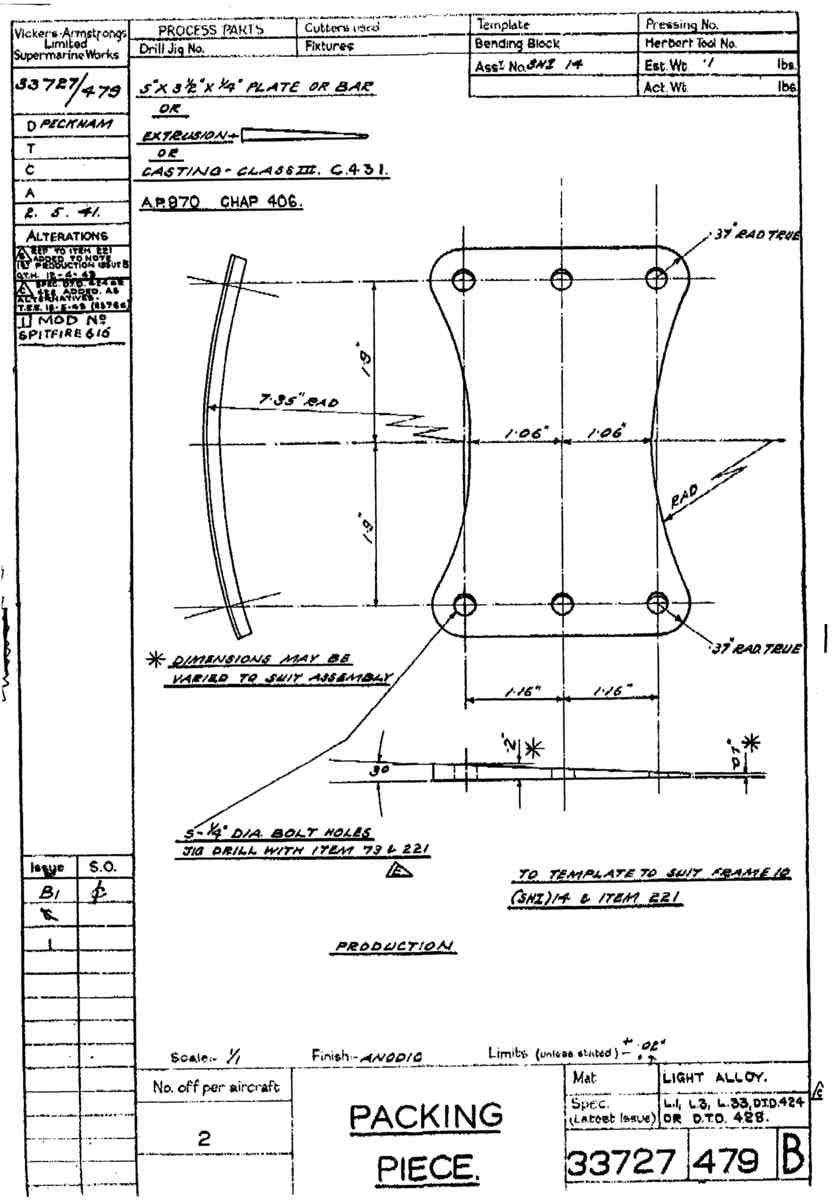 Spitfire Type 337 Mk IV Blueprints 33727 479 B Packing Piece A4 Photo Print