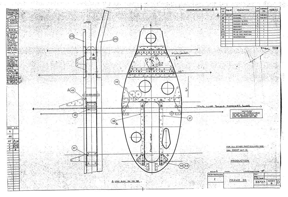 Spitfire Type 337 Mk IV Blueprints 33727 9 D Frame 20 A4 Photo Print