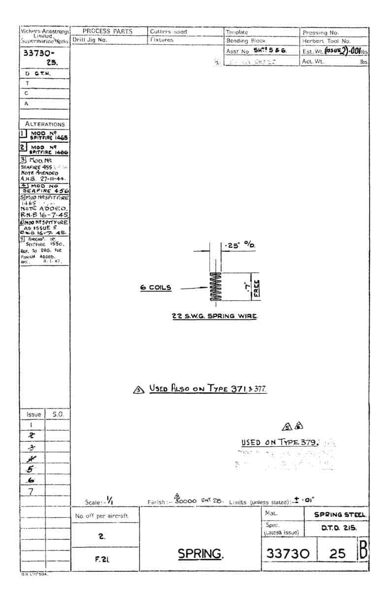 Spitfire Type 337 Mk IV Blueprints 33730 25 B Spring A4 Photo Print