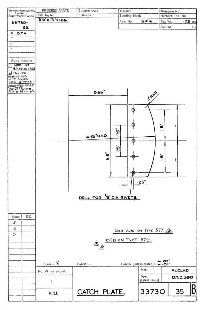 Spitfire Type 337 Mk IV Blueprints 33730 35 B Catch Plate A4 Photo Print