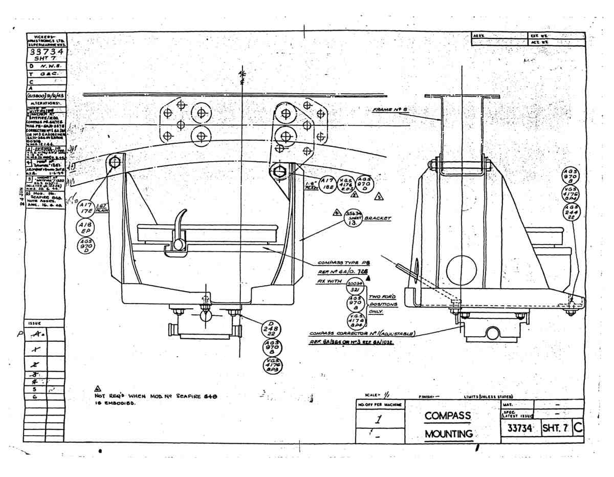 Spitfire Type 337 Mk IV Blueprints 33734 7 C Compass Mounting A4 Photo Print