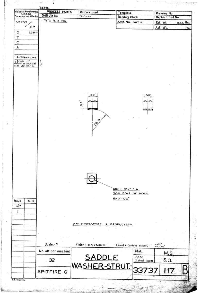 Spitfire Type 337 Mk IV Blueprints 33737 117 B Saddle Washer Strut A4 Photo Print