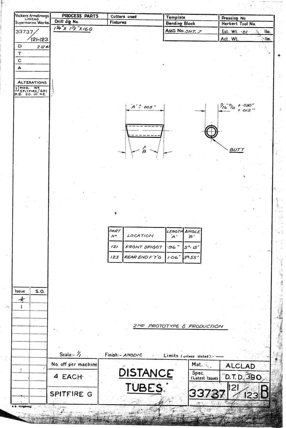 Spitfire Type 337 Mk IV Blueprints 33737 121123 B Distance Tubes A4 Photo Print