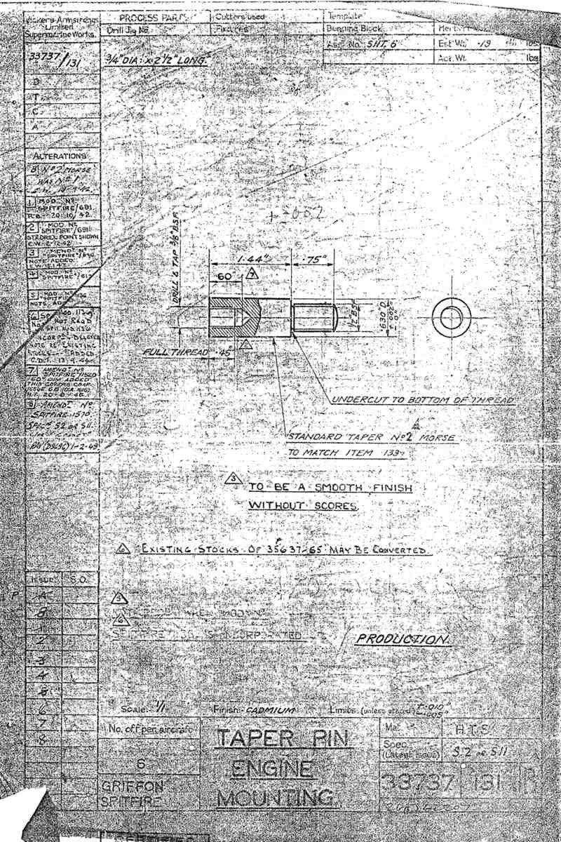 Spitfire Type 337 Mk IV Blueprints 33737 131 B Taper Pin Engine Mounting A4 Photo Print