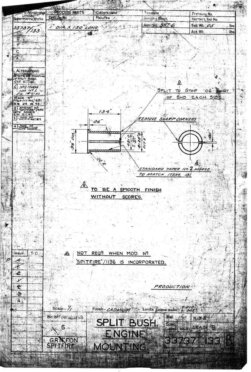 Spitfire Type 337 Mk IV Blueprints 33737 133 B Split Bush Engine Mounting A4 Photo Print