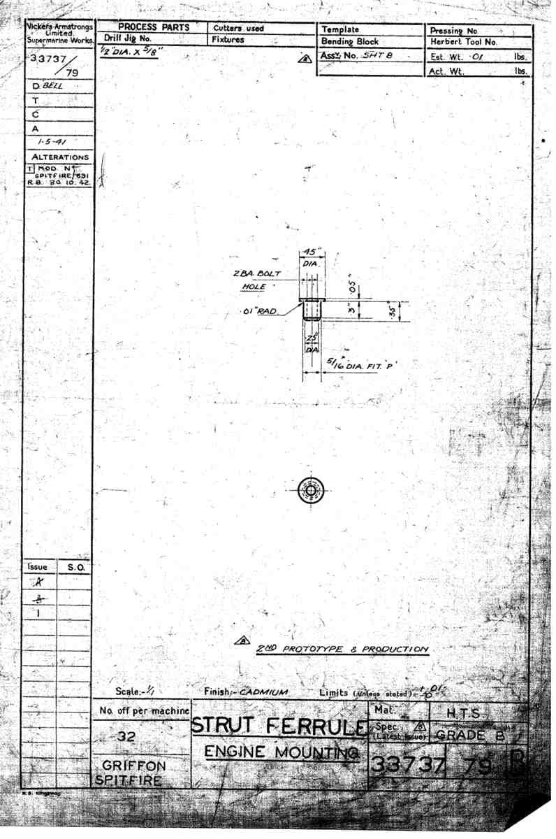 Spitfire Type 337 Mk IV Blueprints 33737 79 B Strut Ferrule Engine Mounting A4 Photo Print