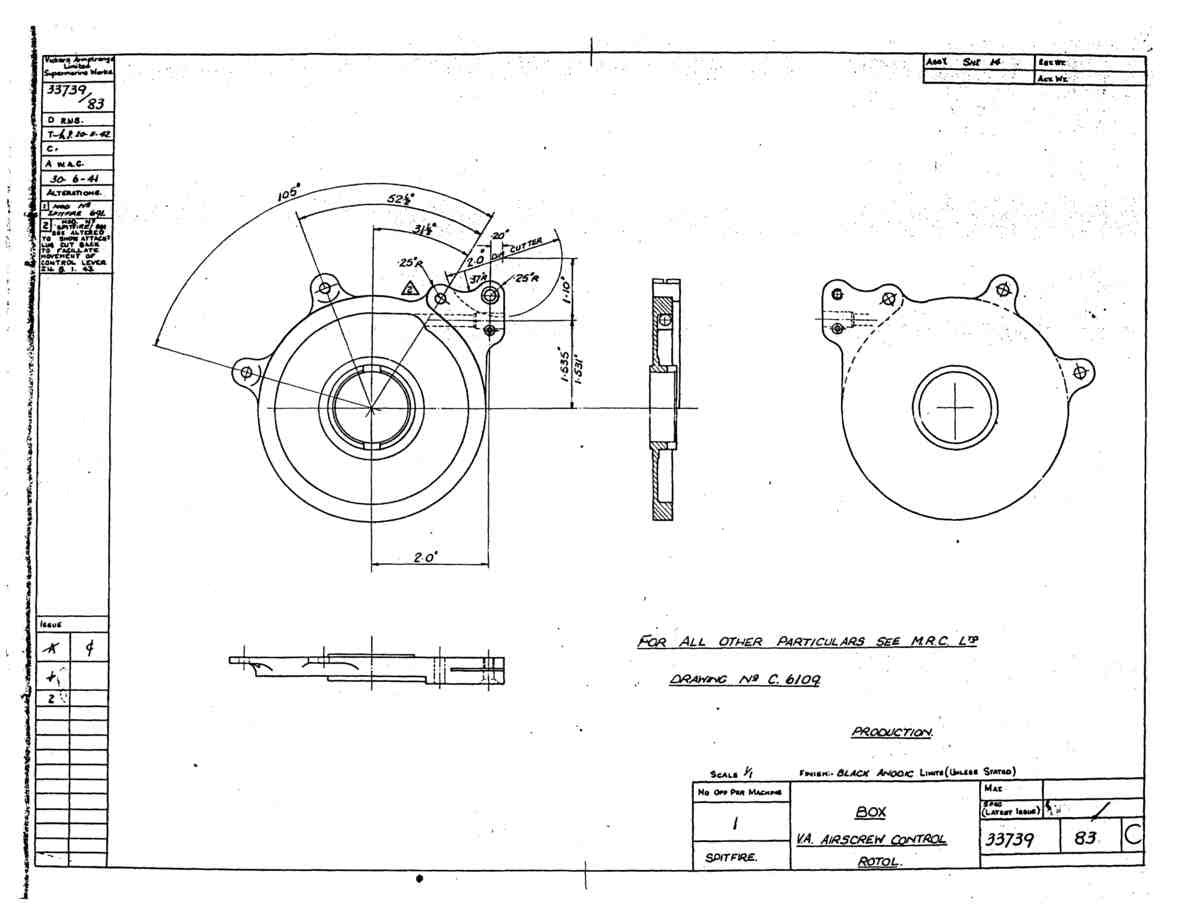 Spitfire Type 337 Mk IV Blueprints 33739 83 C Box VA Airscrew Control Rotol A4 Photo Print