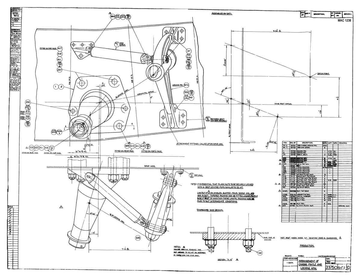 Spitfire Type 337 Mk IV Blueprints 33750 2 G Arrangement of Chassis Pintle and Locking Arm A4 Photo Print