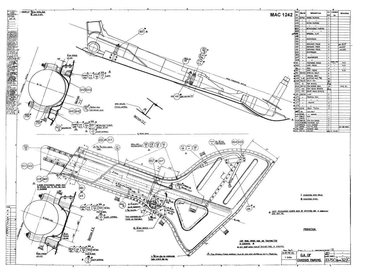 Spitfire Type 337 Mk IV Blueprints 33750 32 G GA of Chassis Fairing A4 Photo Print