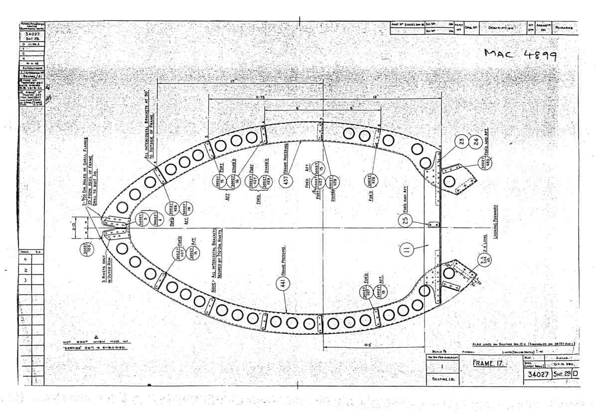 Spitfire Type 340 Seafire Blueprints 34027 29 D Frame 17 A4 Photo Print