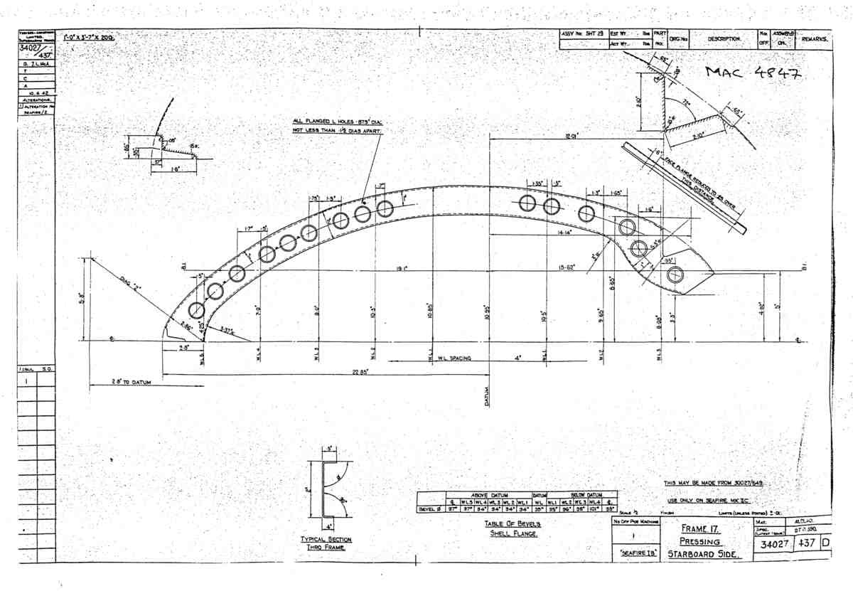 Spitfire Type 340 Seafire Blueprints 34027 437 D Frame 17 Pressing Starboard Side A4 Photo Print