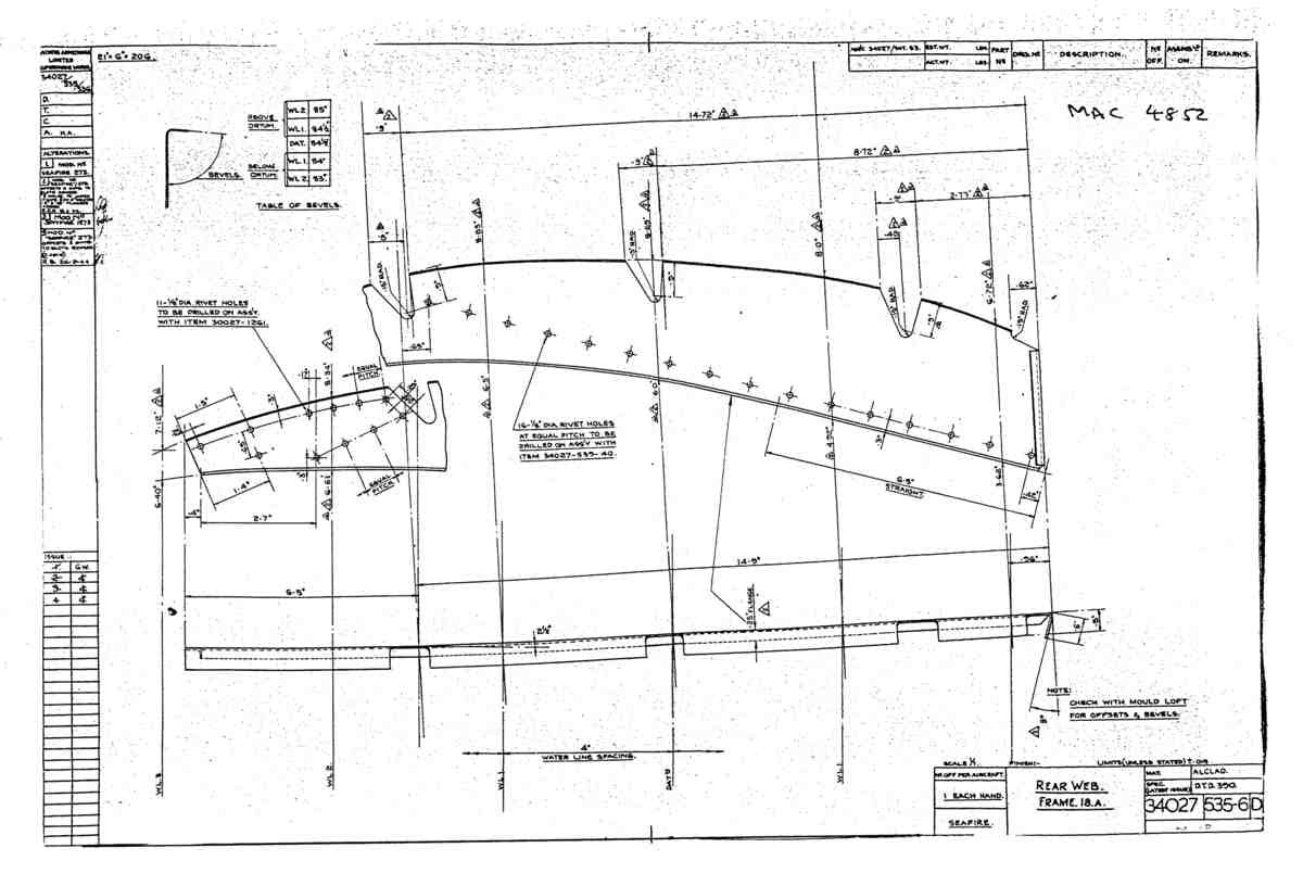 Spitfire Type 340 Seafire Blueprints 34027 535,536 D Rear Web Fr 18A A4 Photo Print