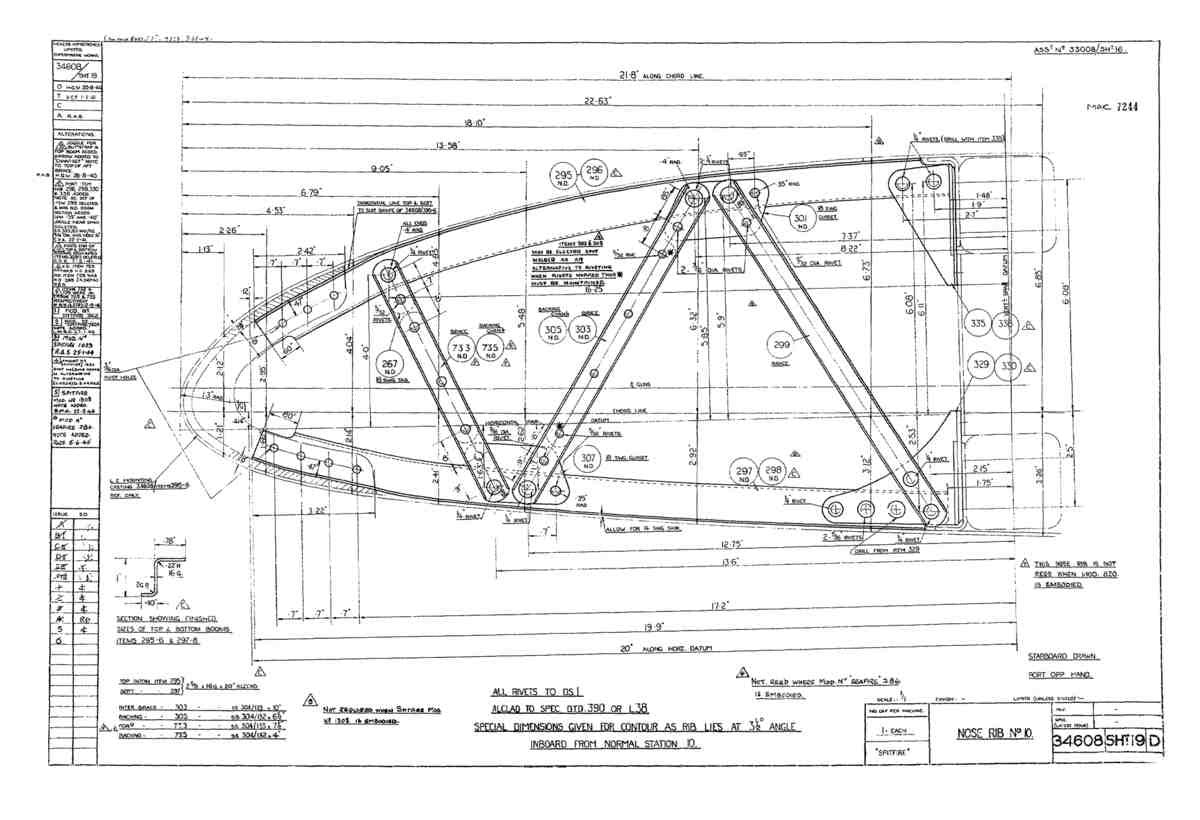 Spitfire Type 346 Mk IX Blueprints 34608 19 D Nose Rib No 10 A4 Photo Print