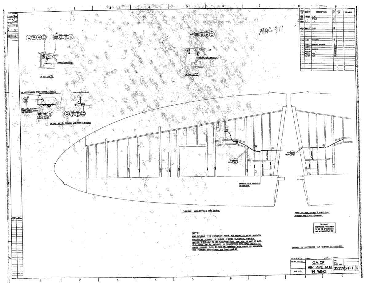 Spitfire Type 353 Mk IX Blueprints 35359 1 G GA of Air Pipe run in Wing A4 Photo Print