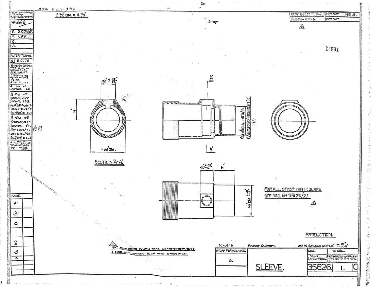 Spitfire Type 356 MK 212224 Blueprints 35626 1 C Sleeve A4 Photo Print