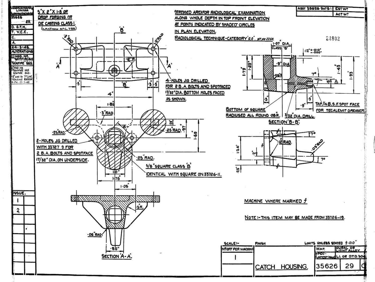 Spitfire Type 356 MK 212224 Blueprints 35626 29 C Catch Housing A4 Photo Print
