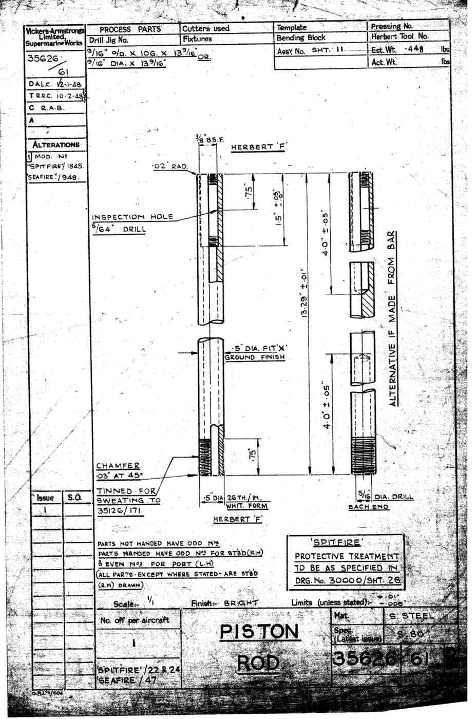 Spitfire Type 356 MK 212224 Blueprints 35626 61Piston Rod A4 Photo Print