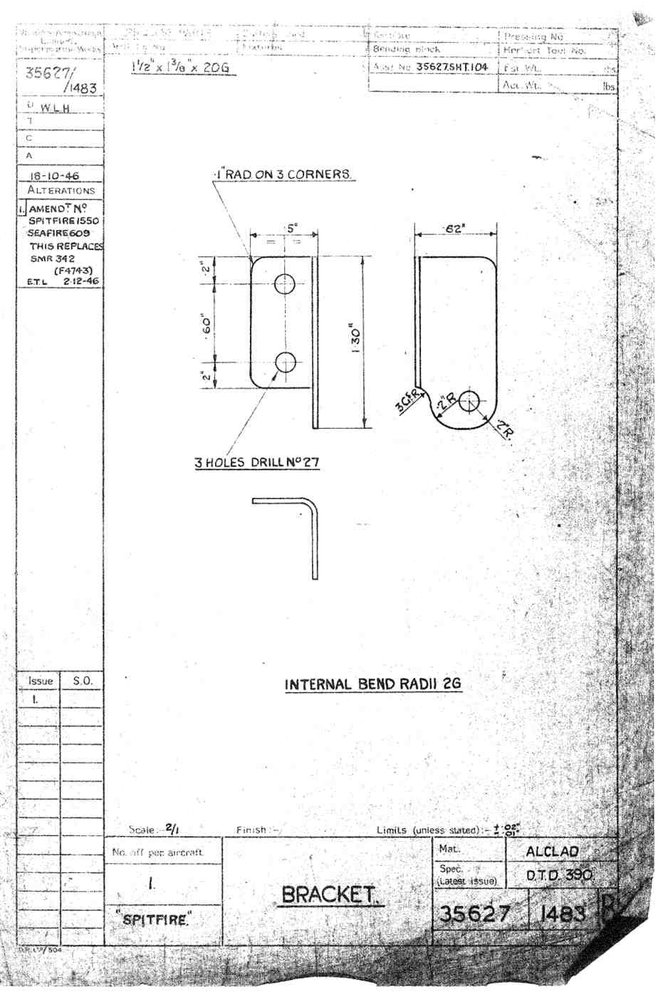 Spitfire Type 356 MK 212224 Blueprints 35627 1483 B Bracket A4 Photo Print