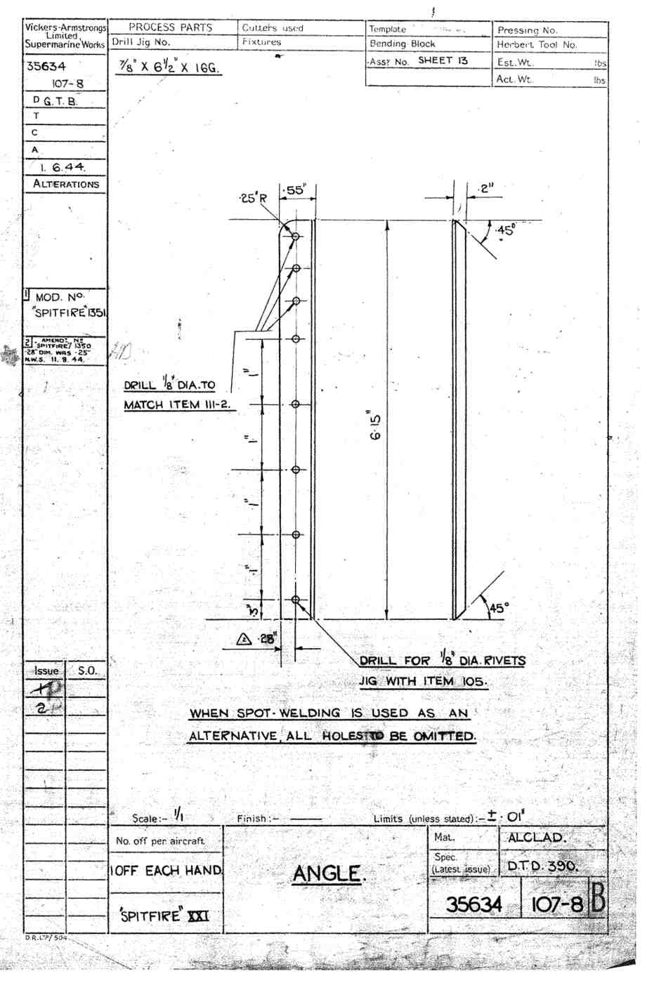 Spitfire Type 356 MK 212224 Blueprints 35634 107108 B Angle A4 Photo Print