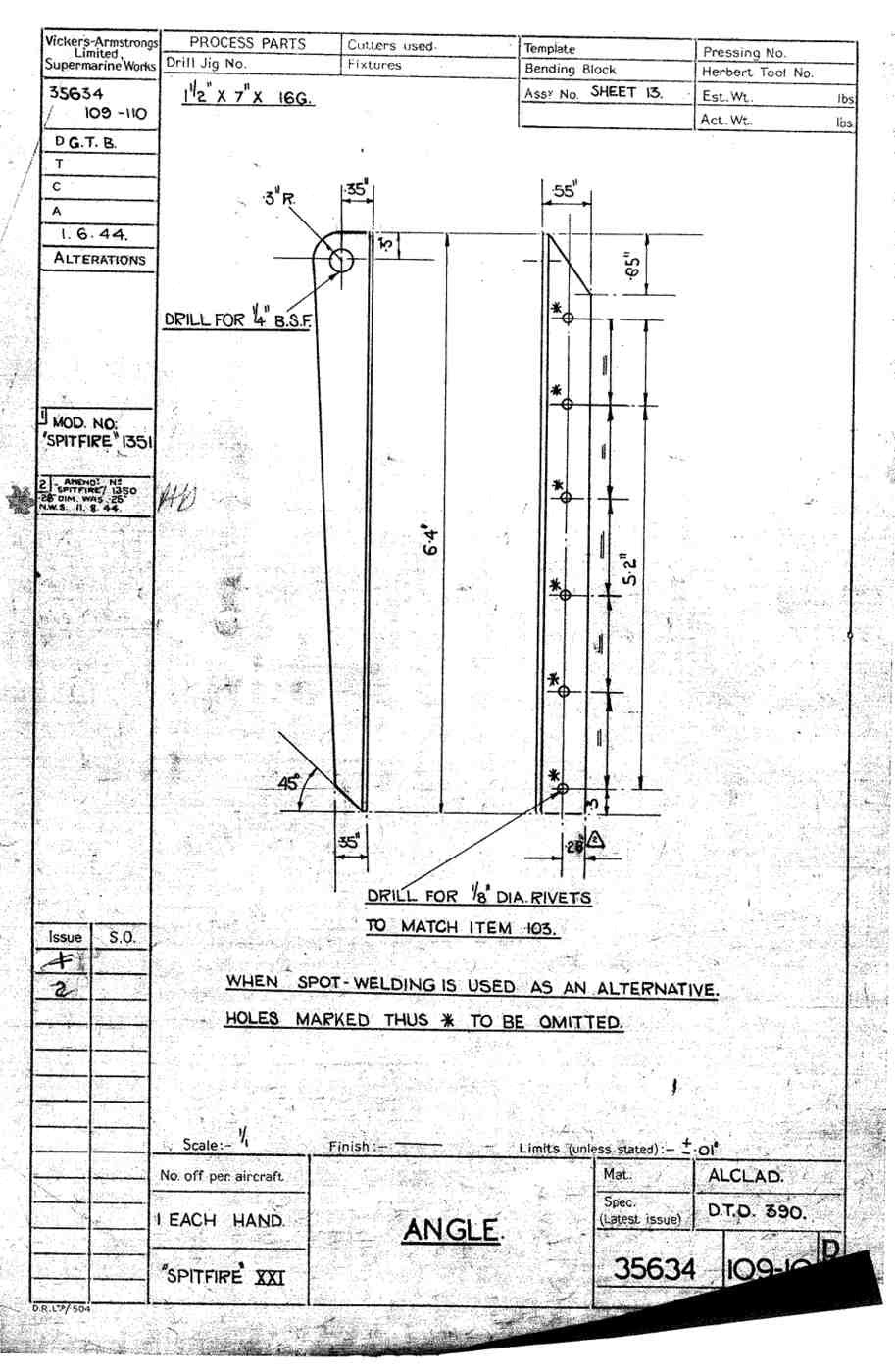 Spitfire Type 356 MK 212224 Blueprints 35634 109110 B Angle A4 Photo Print