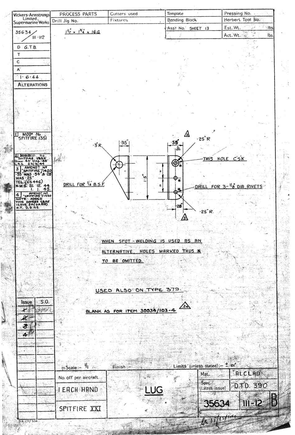 Spitfire Type 356 MK 212224 Blueprints 35634 111112 B Lug A4 Photo Print