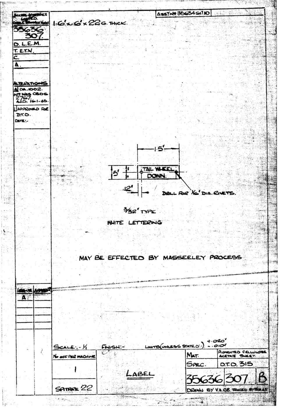 Spitfire Type 356 MK 212224 Blueprints 35636 307 B Label A4 Photo Print