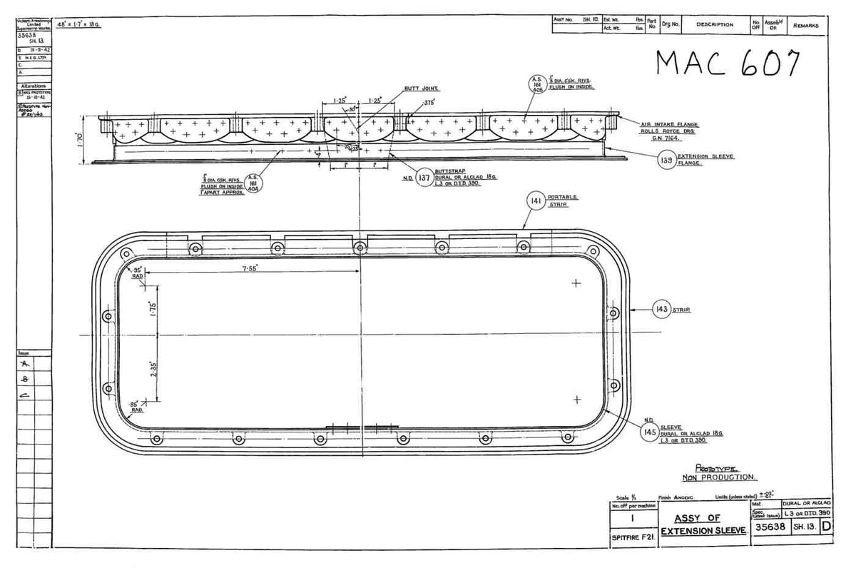 Spitfire Type 356 MK 212224 Blueprints 35638 13 D Assy of Extension Sleeve A4 Photo Print