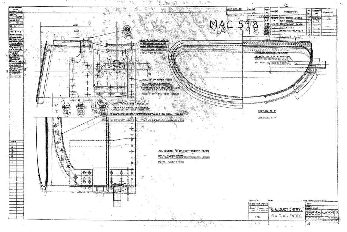 Spitfire Type 356 MK 212224 Blueprints 35638 39 D GA Duct Entry A4 Photo Print