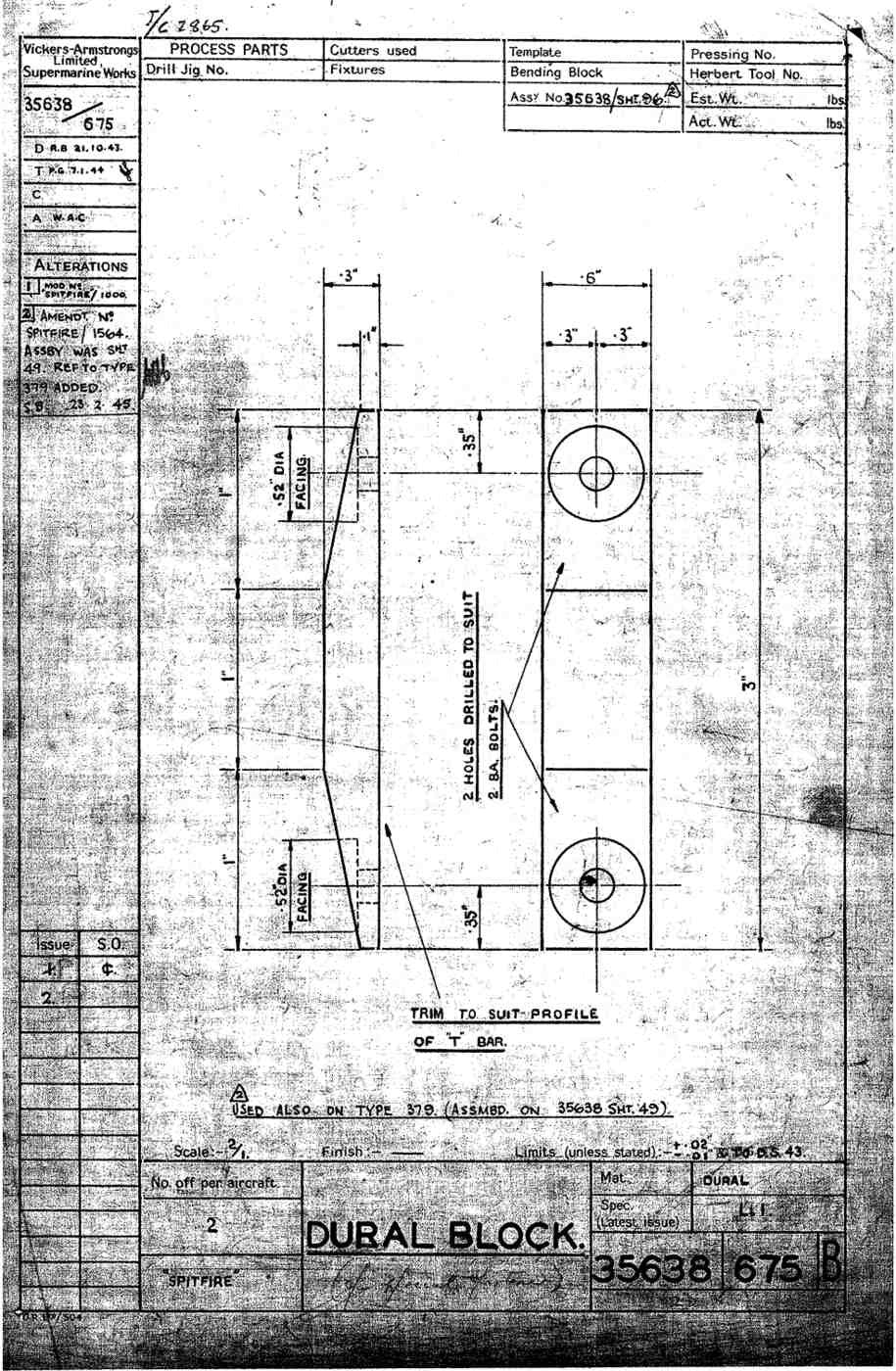 Spitfire Type 356 MK 212224 Blueprints 35638 675 B Dural Block A4 Photo Print