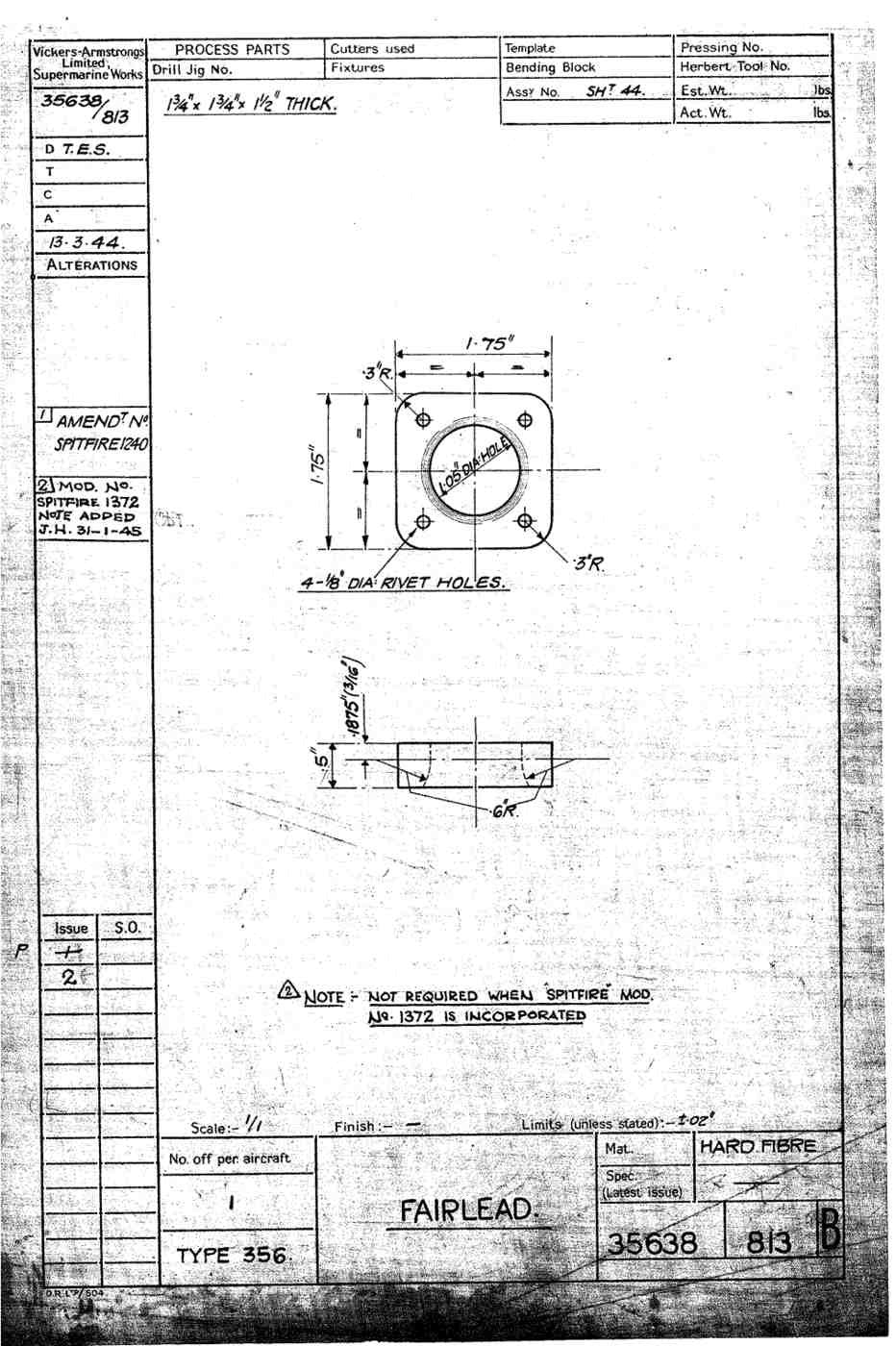 Spitfire Type 356 MK 212224 Blueprints 35638 813 B Fairlead A4 Photo Print