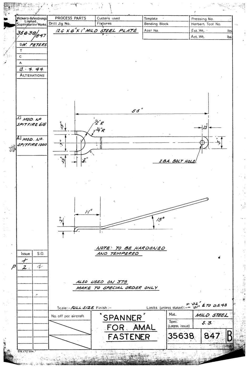 Spitfire Type 356 MK 212224 Blueprints 35638 847 B Spanner for Amal Fastener A4 Photo Print