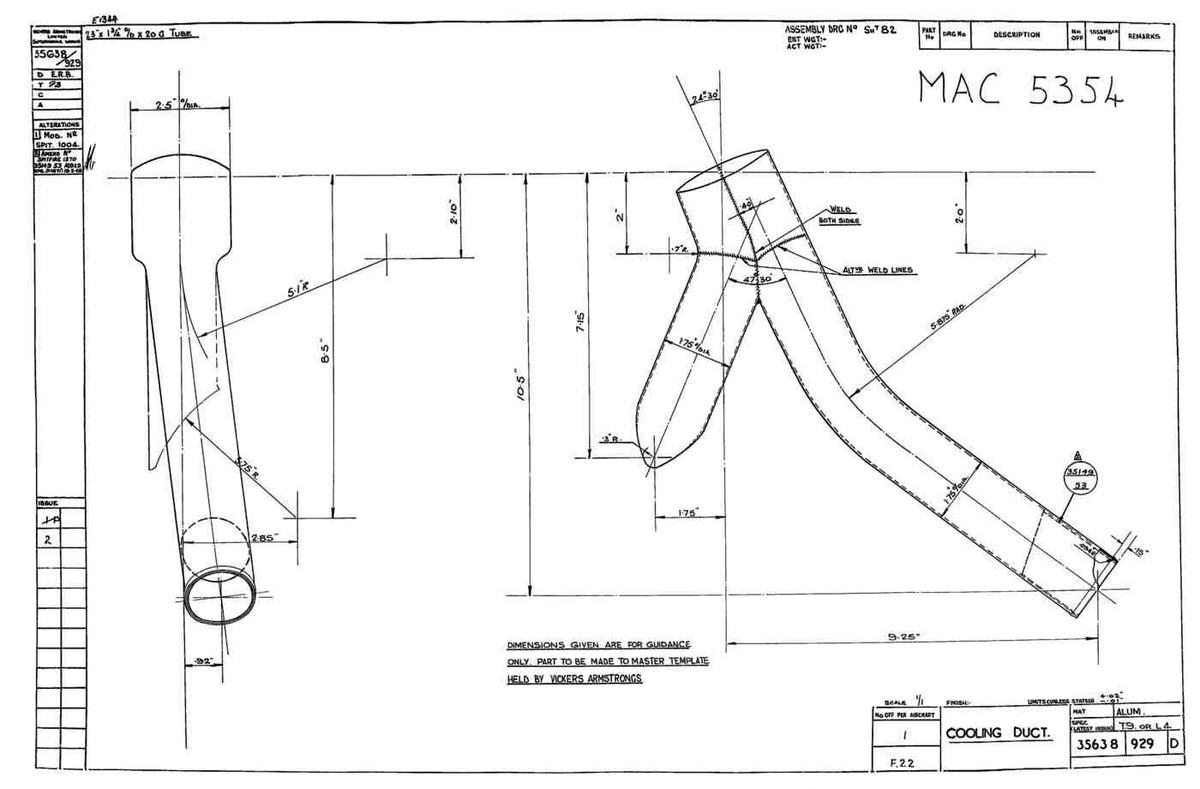 Spitfire Type 356 MK 212224 Blueprints 35638 929 D Cooling Duct A4 Photo Print