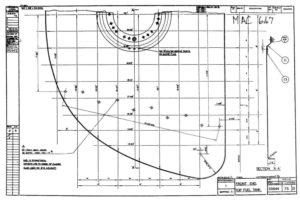 Spitfire Type 356 MK 212224 Blueprints 35644 73 D Front End Top Fuel tank A4 Photo Print