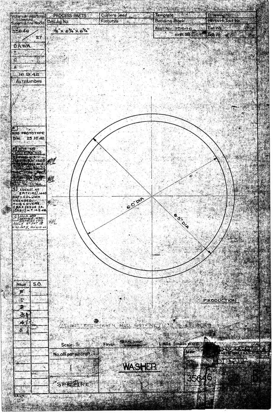 Spitfire Type 356 MK 212224 Blueprints 35646 27 B Washer A4 Photo Print