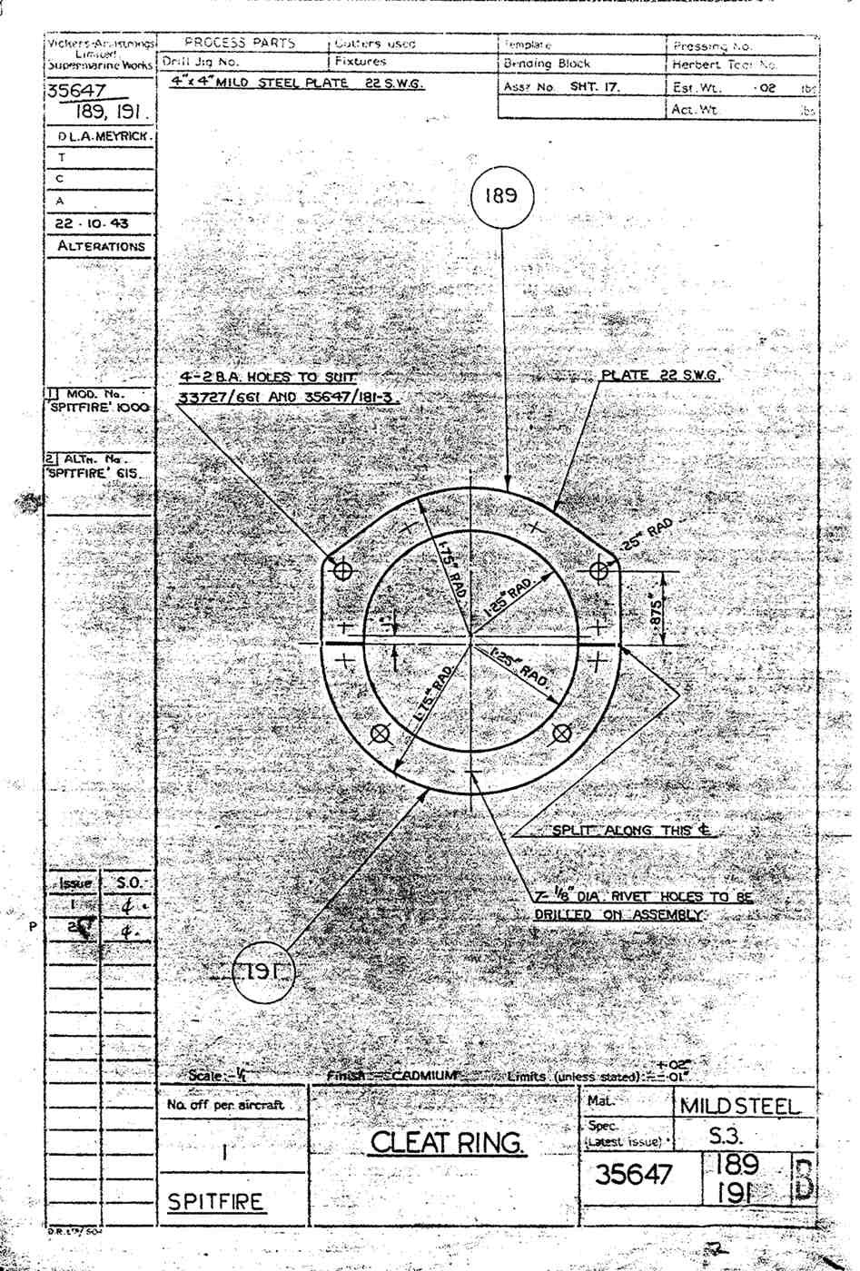 Spitfire Type 356 MK 212224 Blueprints 35647 189191B Cleat Ring A4 Photo Print