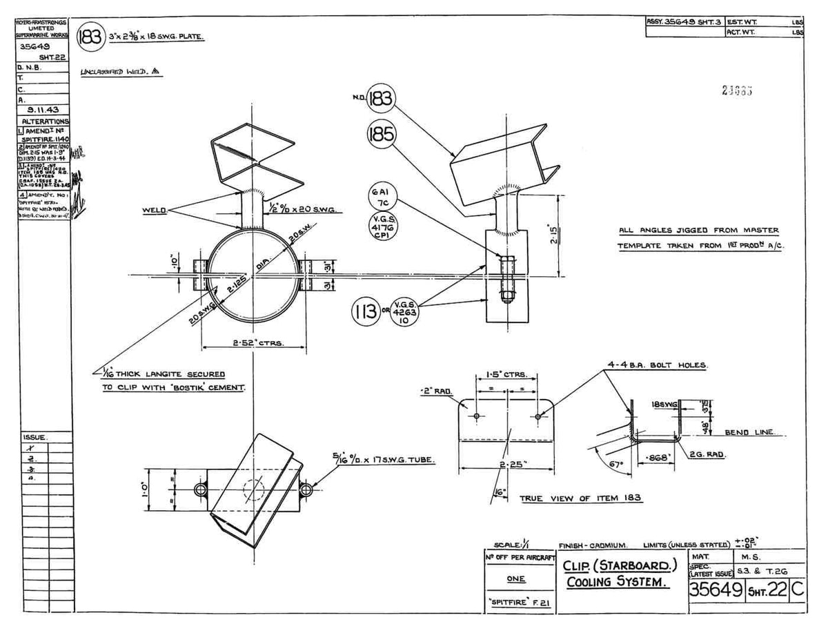 Spitfire Type 356 MK 212224 Blueprints 35649 22 C Clip stbd Cooling System A4 Photo Print