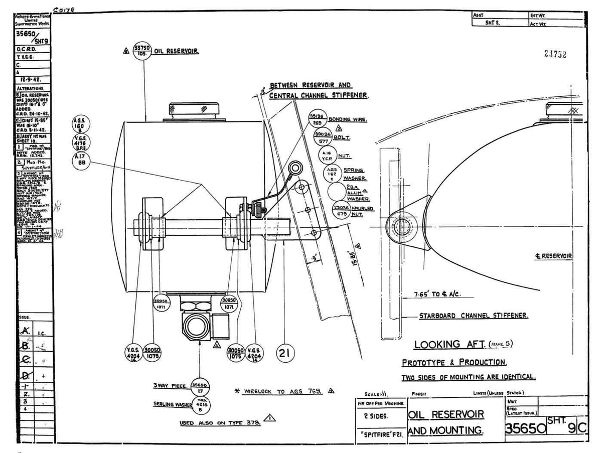 Spitfire Type 356 MK 212224 Blueprints 35650 9 C Oil Reservoir and Mounting A4 Photo Print