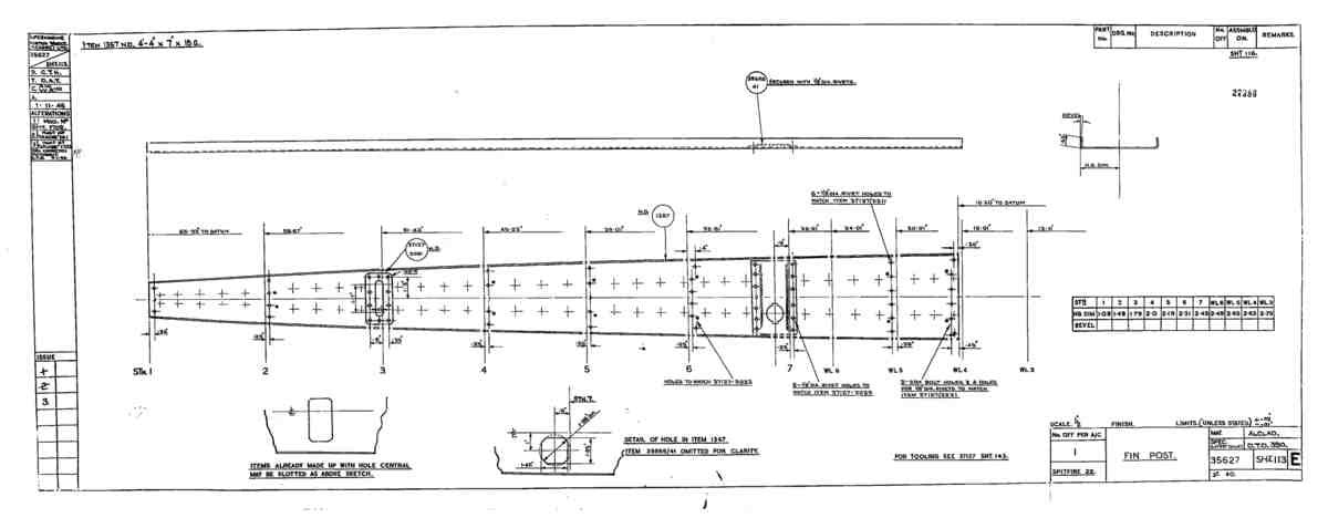 Spitfire Type 356 MK 2122,24 Blueprints 35627 113 E Fin Post A4 Photo Print