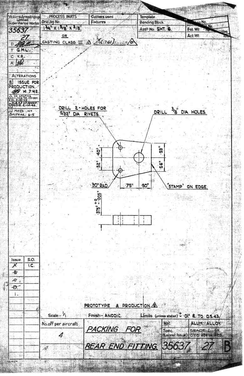 Spitfire Type 356 MK 2122,24 Blueprints 35637 27 B Packing for rear end fitting A4 Photo Print