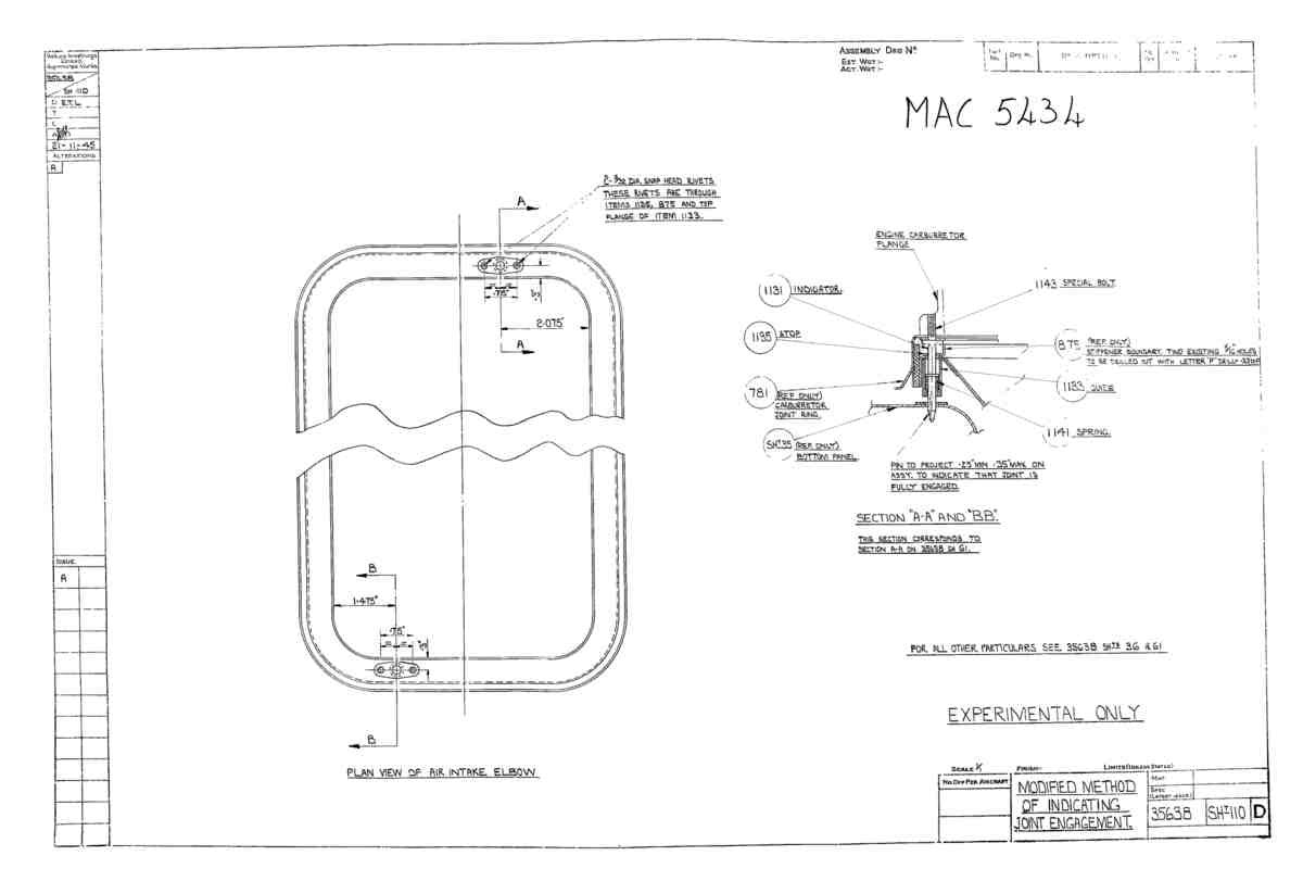 Spitfire Type 356 MK 2122,24 Blueprints 35638 110 D Modified method of Indicating joint Engagement A4 Photo Print