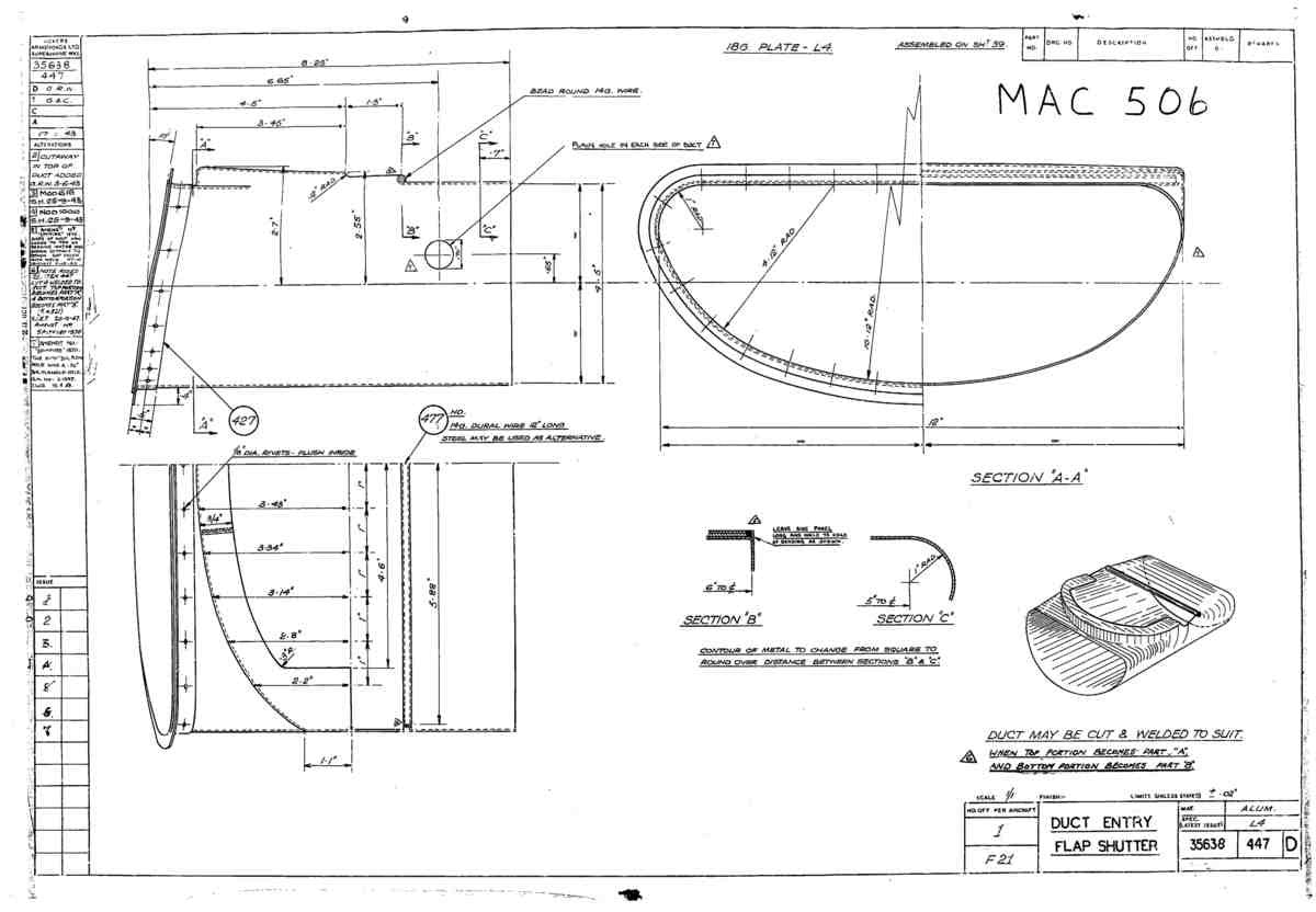 Spitfire Type 356 MK 2122,24 Blueprints 35638 447 D Duct entry Flap shutter A4 Photo Print