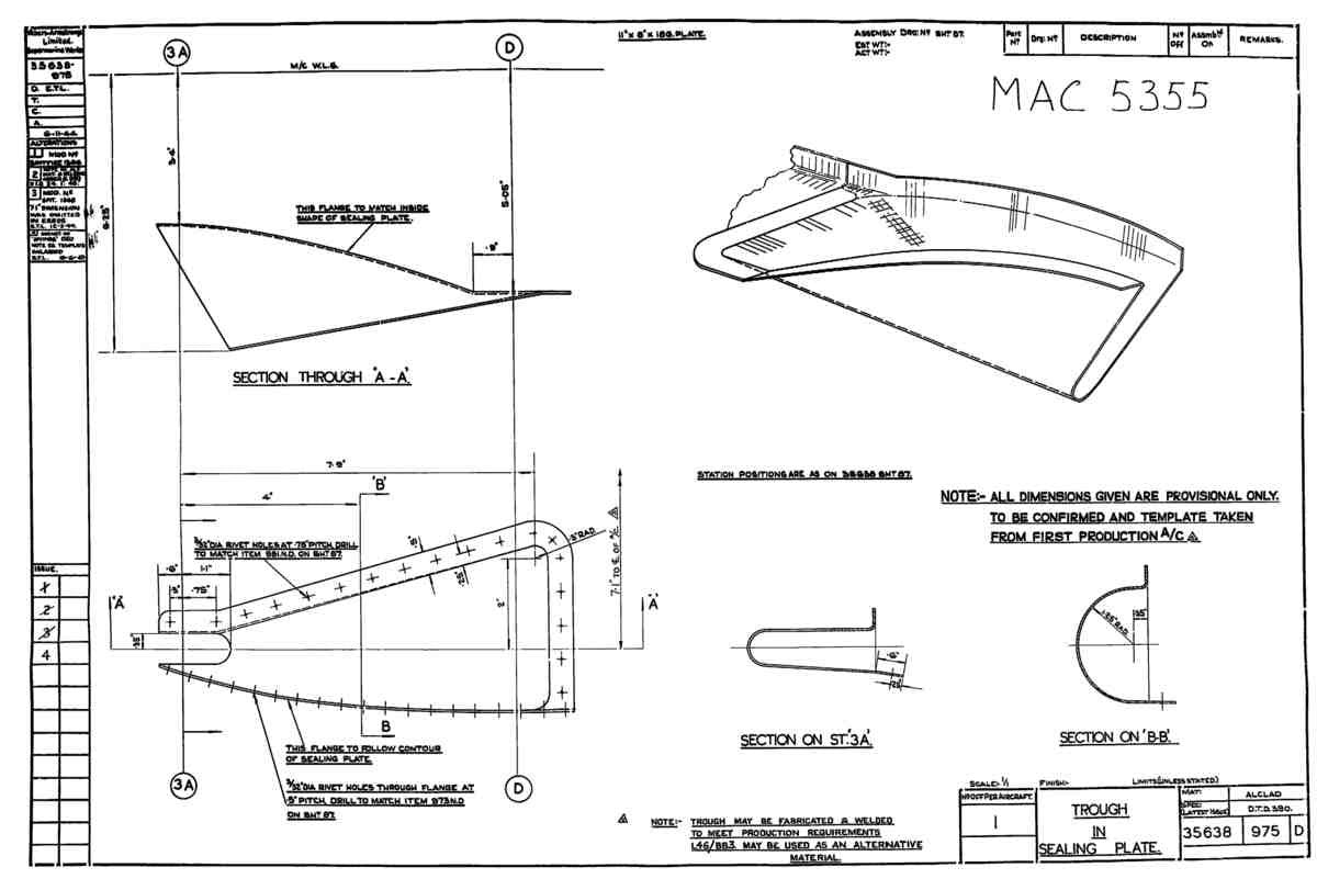 Spitfire Type 356 MK 2122,24 Blueprints 35638 975 D Trough in Sealing Plate A4 Photo Print
