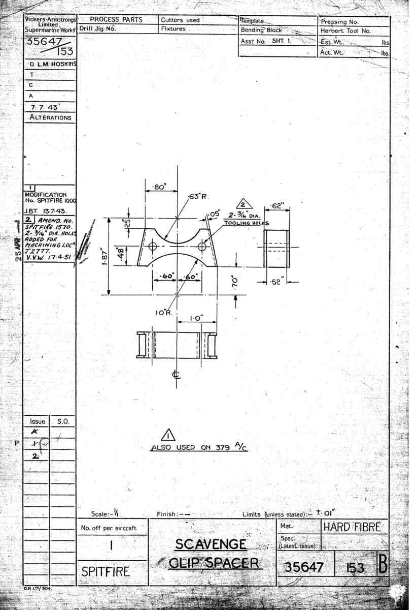 Spitfire Type 356 MK 2122,24 Blueprints 35647 153 B Scavenge clip spacer A4 Photo Print