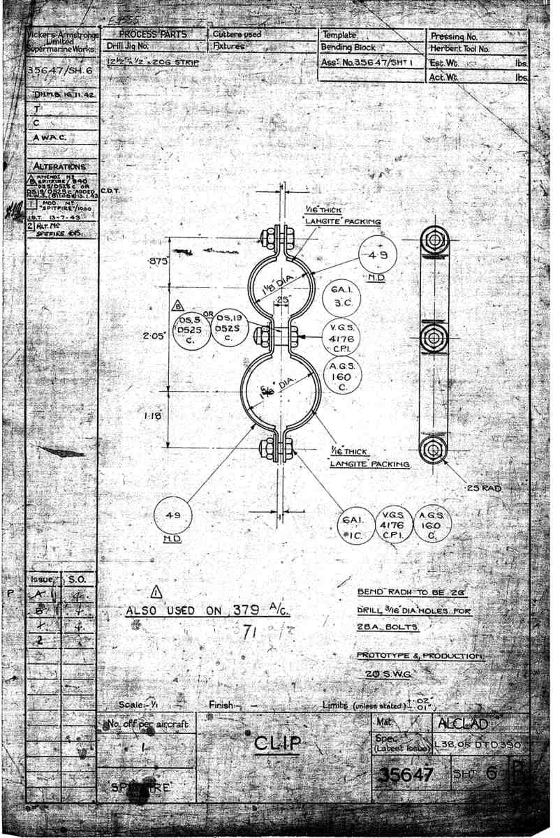 Spitfire Type 356 MK 2122,24 Blueprints 35647 6 B Clip A4 Photo Print