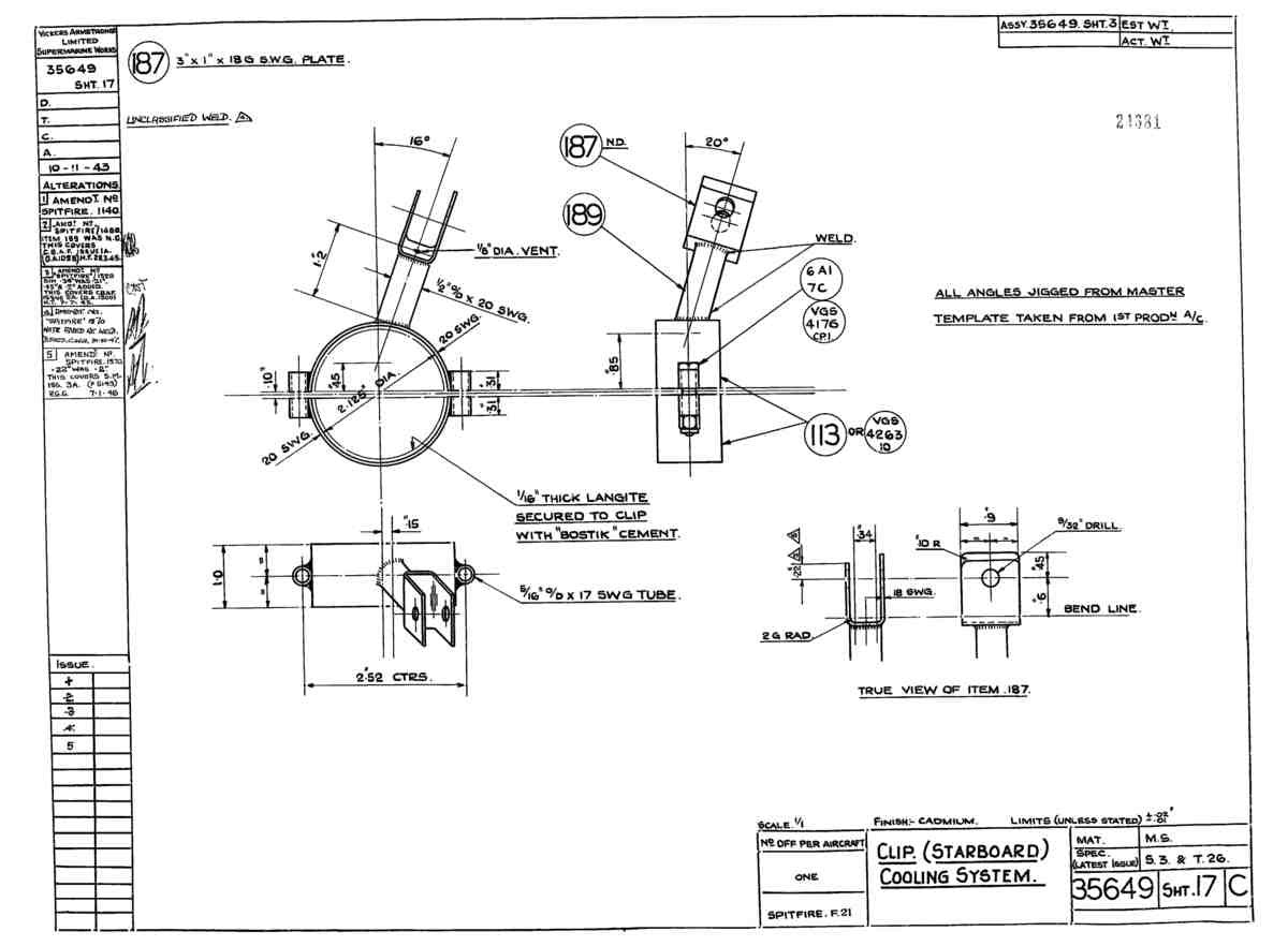 Spitfire Type 356 MK 2122,24 Blueprints 35649 17 C Clip Stbd Cooling System A4 Photo Print