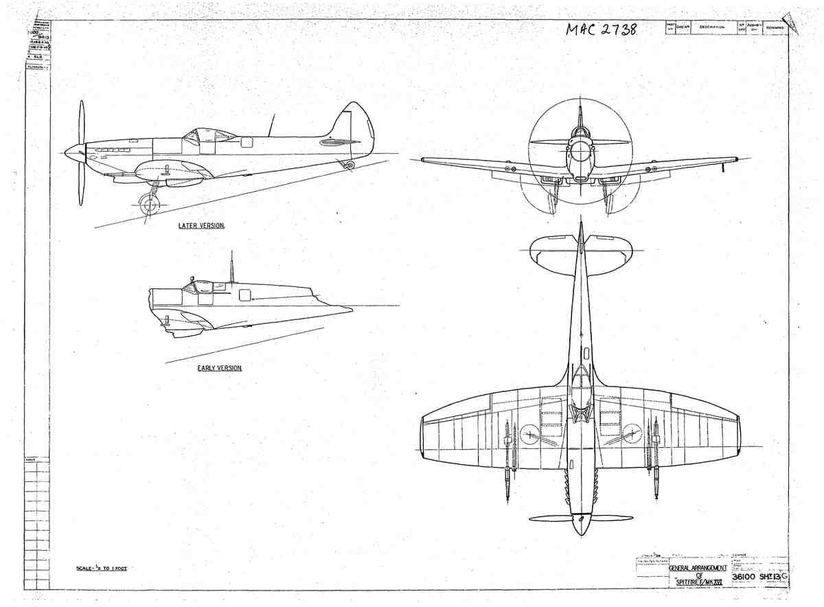 Spitfire Type 361 Mk IX Blueprints 36100 13 G GA of Spitfire F Mk 16 A4 Photo Print